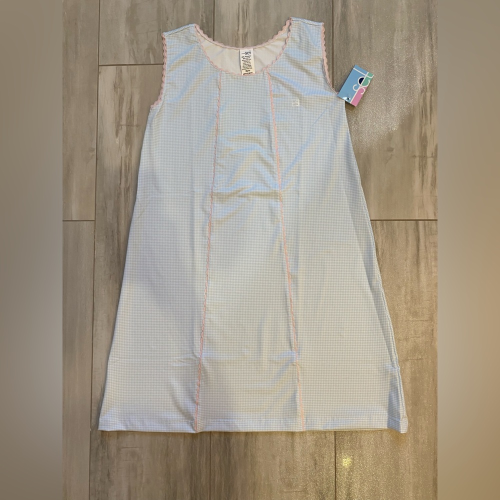 SET Active Girls Light Blue & White Gingham Tank Dress with Pink Trim